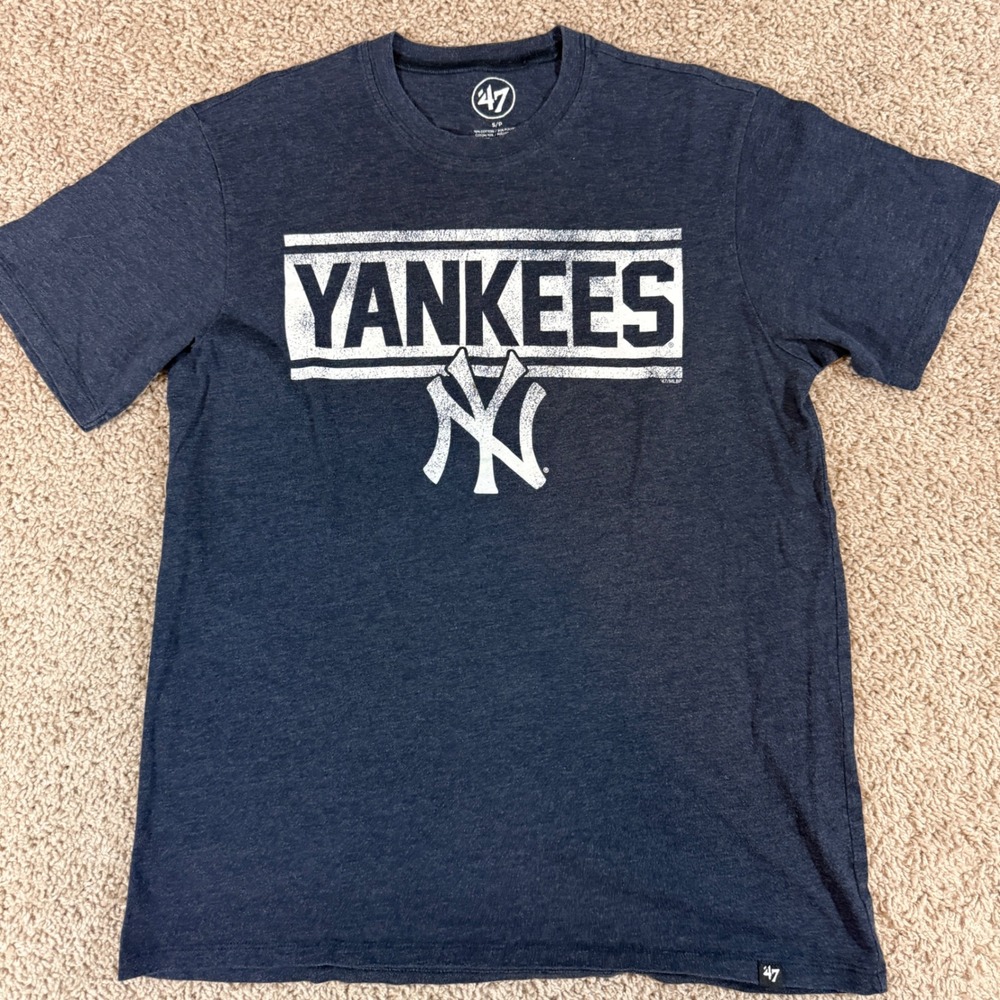 '47 Brand New York‎ Yankees T-Shirt Mens Small Navy Blue Good Distressed Logo